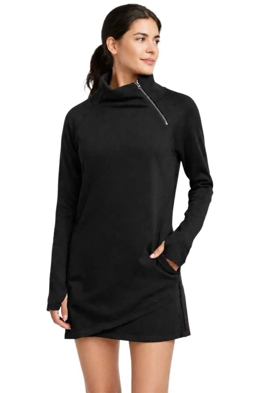 Athleta Cozy Karma Asym Sweatshirt Dress Size XS Black
